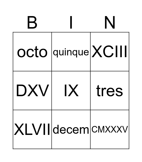 Romeins bingo Card