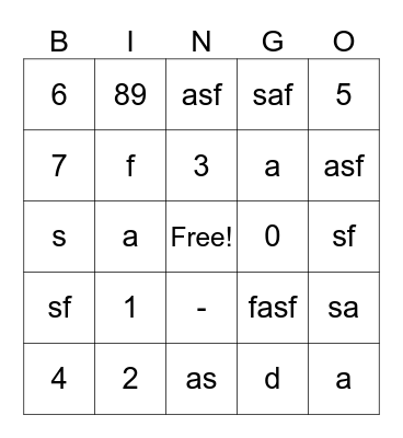Test Bingo Card