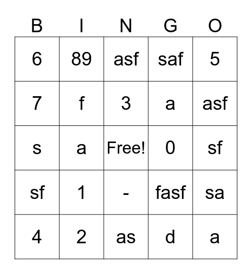 Test Bingo Card