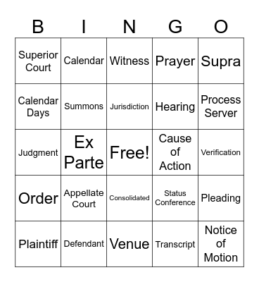 Legal Terminology - June 22, 2025 Bingo Card