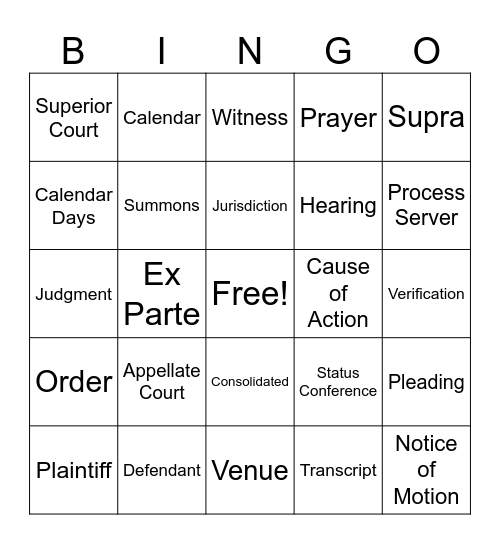 Legal Terminology - June 22, 2025 Bingo Card