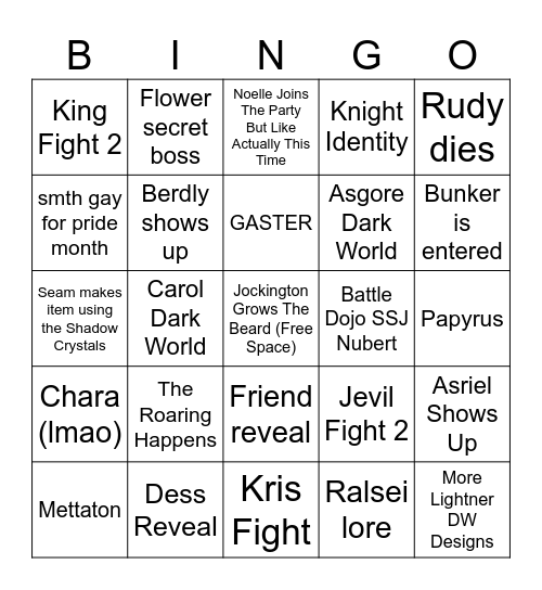 DELTARUNE TOMORROW Bingo Card