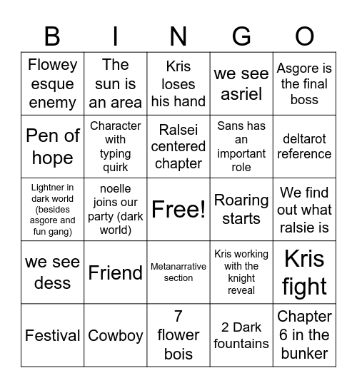 Deltarune bingo Card