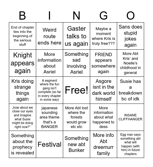 DELTARUNE CHAPTER 5 Bingo Card