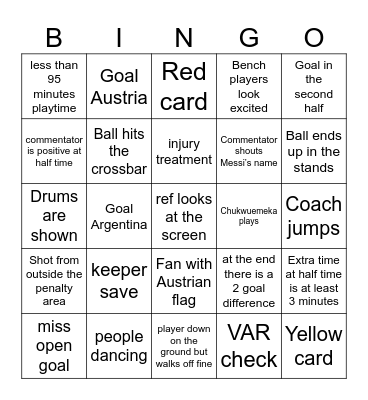 Argentina vs Austria B-B-B-BINGOOO Bingo Card