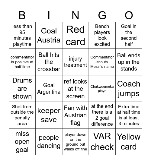 Argentina vs Austria B-B-B-BINGOOO Bingo Card