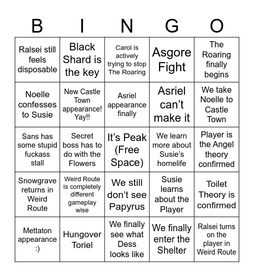 Deltarune Chapter 5 Bingo Card
