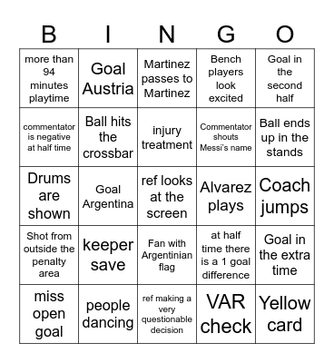 Argentina vs Austria B-B-B-BINGOOO Bingo Card