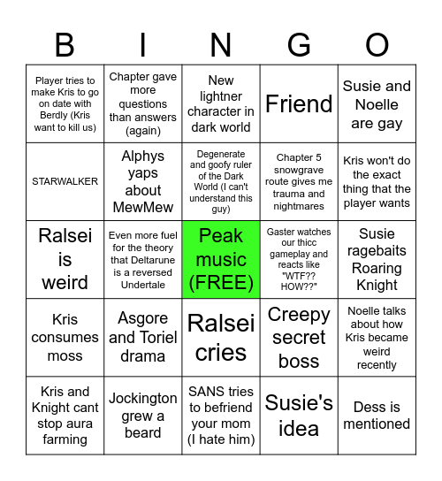 DELTARUNE chapter 5 bingo card Bingo Card