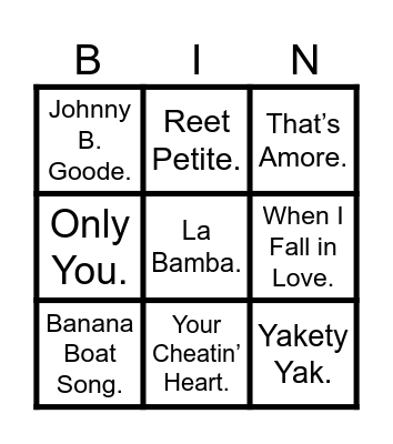 50s Music Bingo Card
