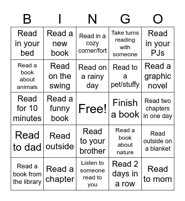 Summer Reading Bingo Card