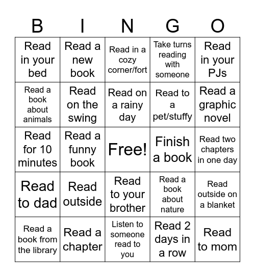 Summer Reading Bingo Card