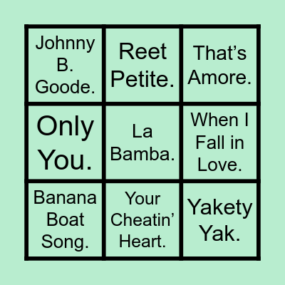 50s Music Bingo Card