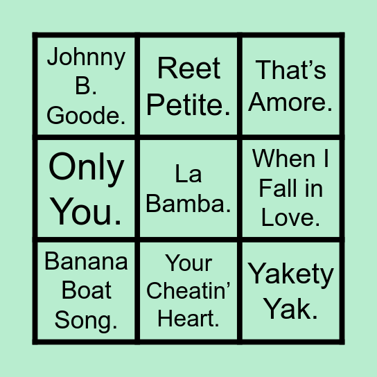 50s Music Bingo Card