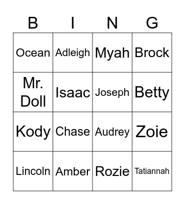 4E Class Bingo Card