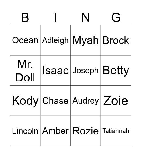 4E Class Bingo Card