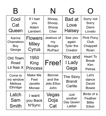 PRIDE MUSIC BINGO Card
