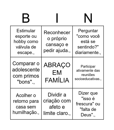 Arraía da Proteção em Saúde Mental Bingo Card