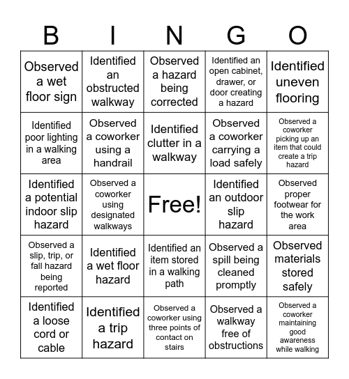 Good Catch Bingo Card