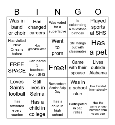 "Back in the Day" Bingo Card