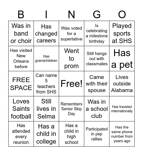 "Back in the Day" Bingo Card