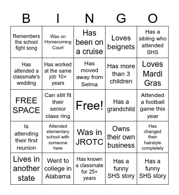"Selma Connections" Bingo Card