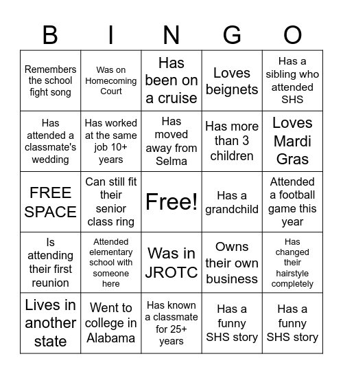 "Selma Connections" Bingo Card