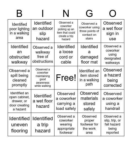 Good Catch Bingo Card