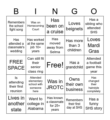 "Selma Connections" Bingo Card