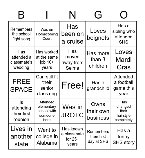 "Selma Connections" Bingo Card