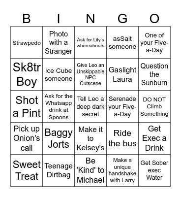 Jorts Bar Crawl Bingo Card
