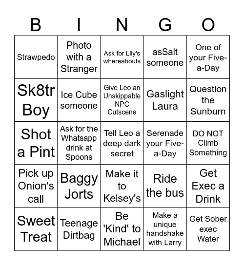 Jorts Bar Crawl Bingo Card