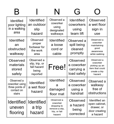 Good Catch Bingo Card