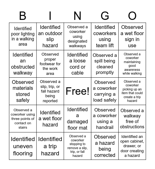Good Catch Bingo Card