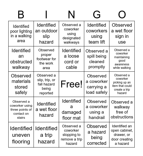 Good Catch Bingo Card