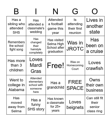 "Selma Connections" Bingo Card