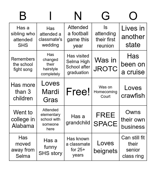 "Selma Connections" Bingo Card