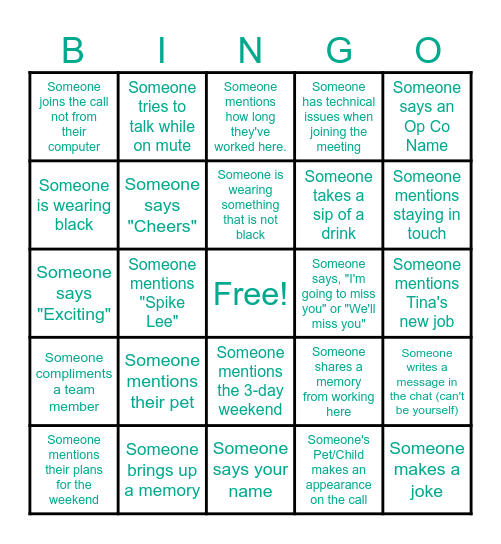 TA/Onboarding Bingo Card