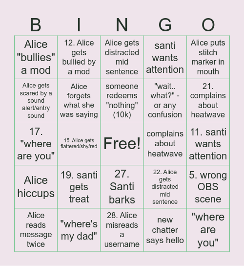 CosyAlice 3-year Affiliate Anniversary Bingo Card
