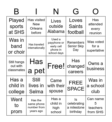 "Back in the Day" Bingo Card