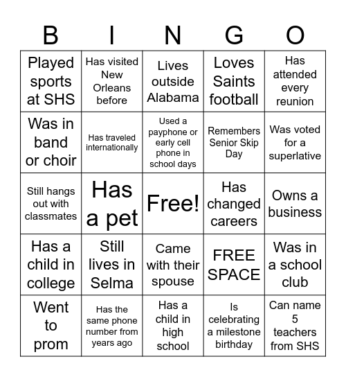 "Back in the Day" Bingo Card