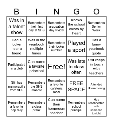 "Who Remembers?" Bingo Card