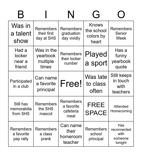 "Who Remembers?" Bingo Card