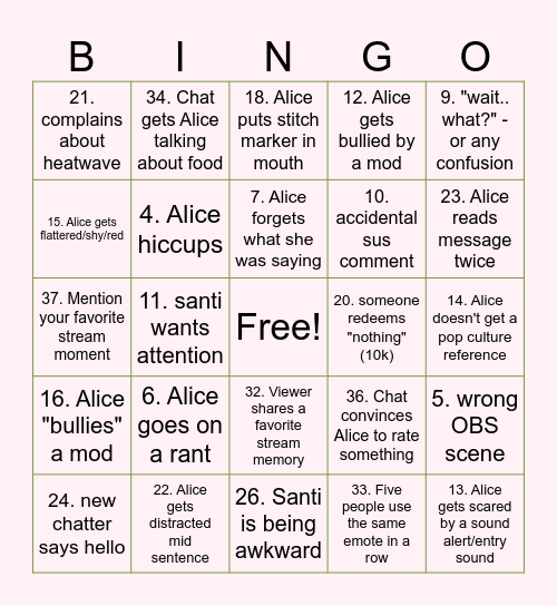CosyAlice 3-year Affiliate Anniversary Bingo Card
