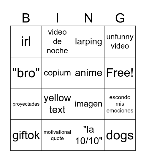 Untitled Bingo Card