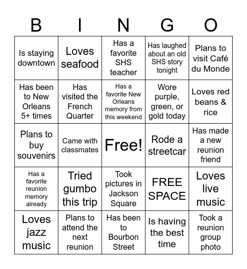 "New Orleans Edition" Bingo Card