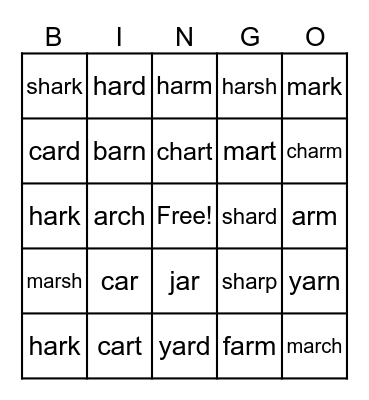 r-Controlled: ar Bingo Card