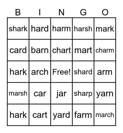 r-Controlled: ar Bingo Card