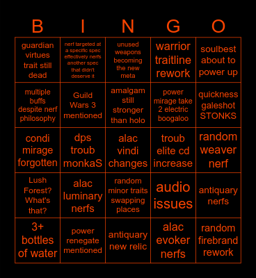 gw2 balance patch Bingo Card