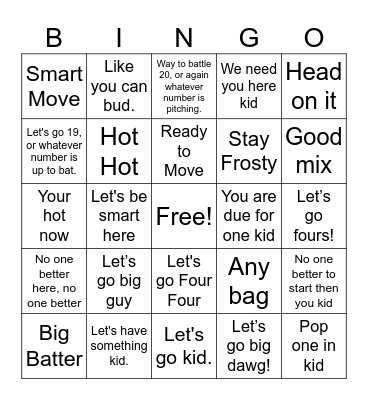 BASEBALL BINGO Card